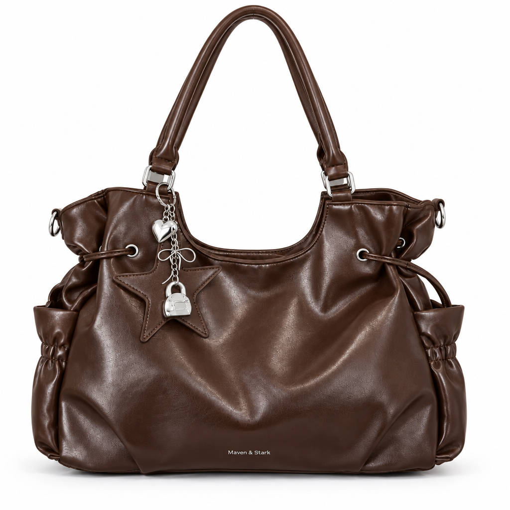 Sac marron avec étoile sur fond blanc