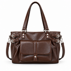 Sac marron à boucles argentées sur fond blanc