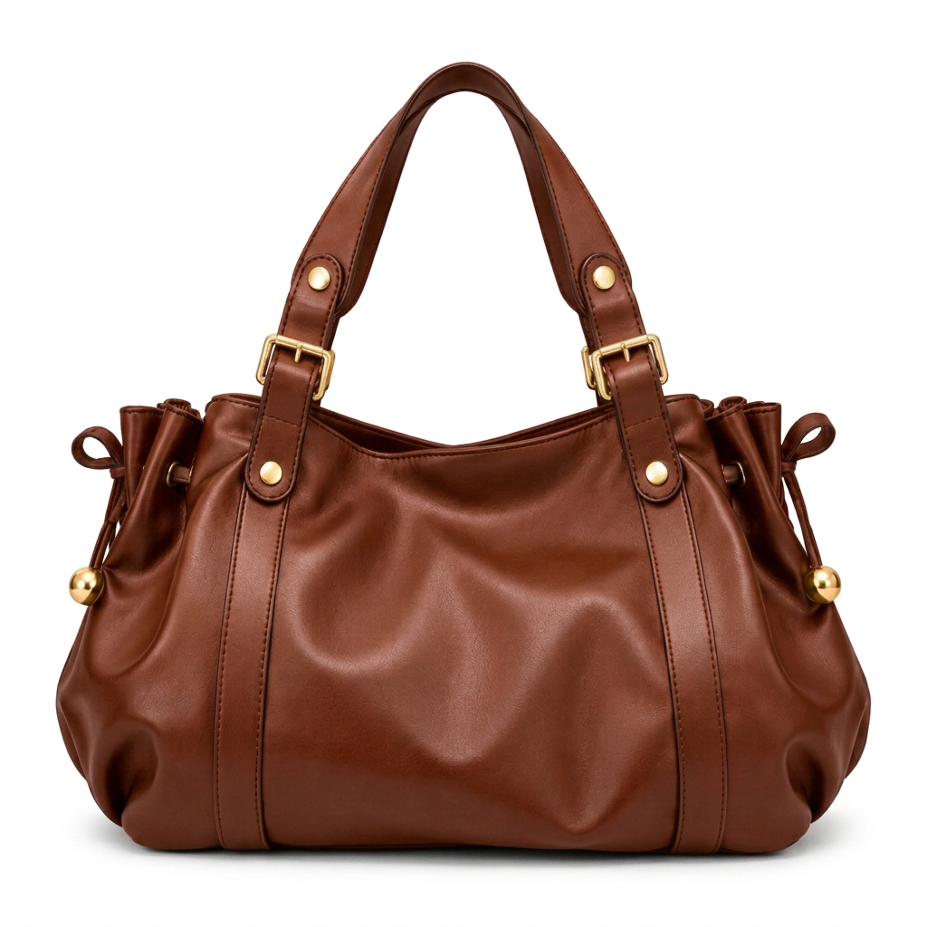 Sac marron cognac sur fond blanc