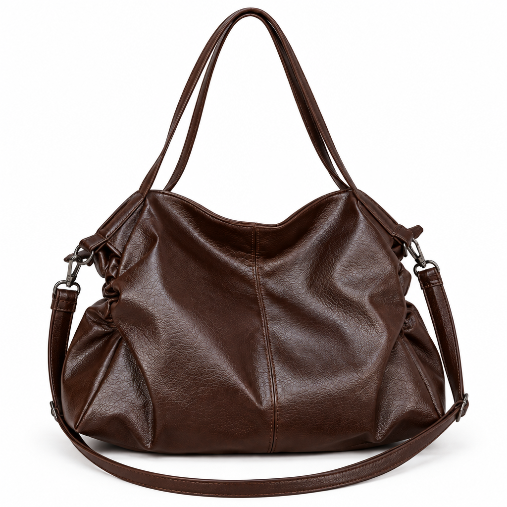 Sac marron foncé sur fond blanc