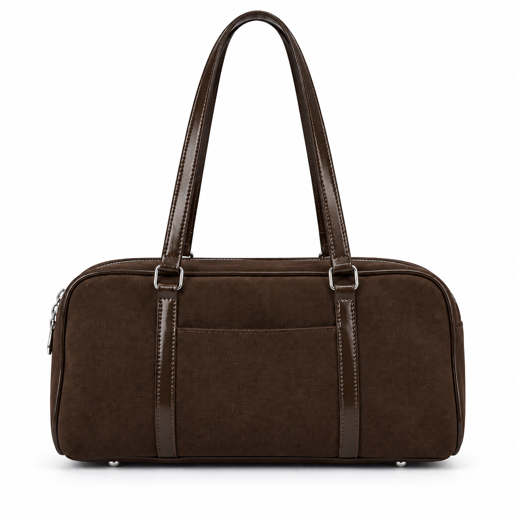 Sac marron foncé sur fond blanc