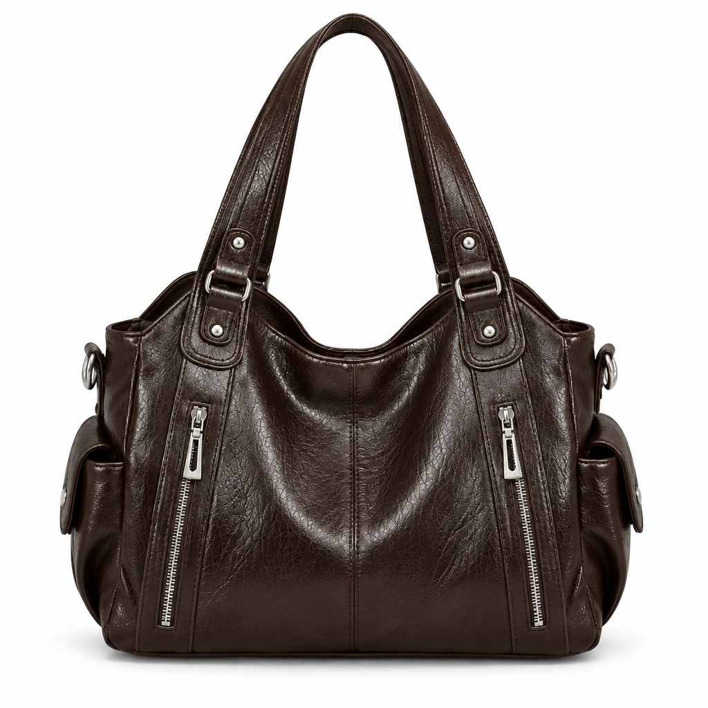 Sac marron foncé sur fond blanc
