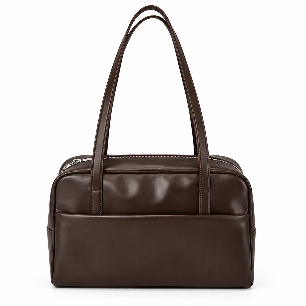 Sac marron foncé sur fond blanc