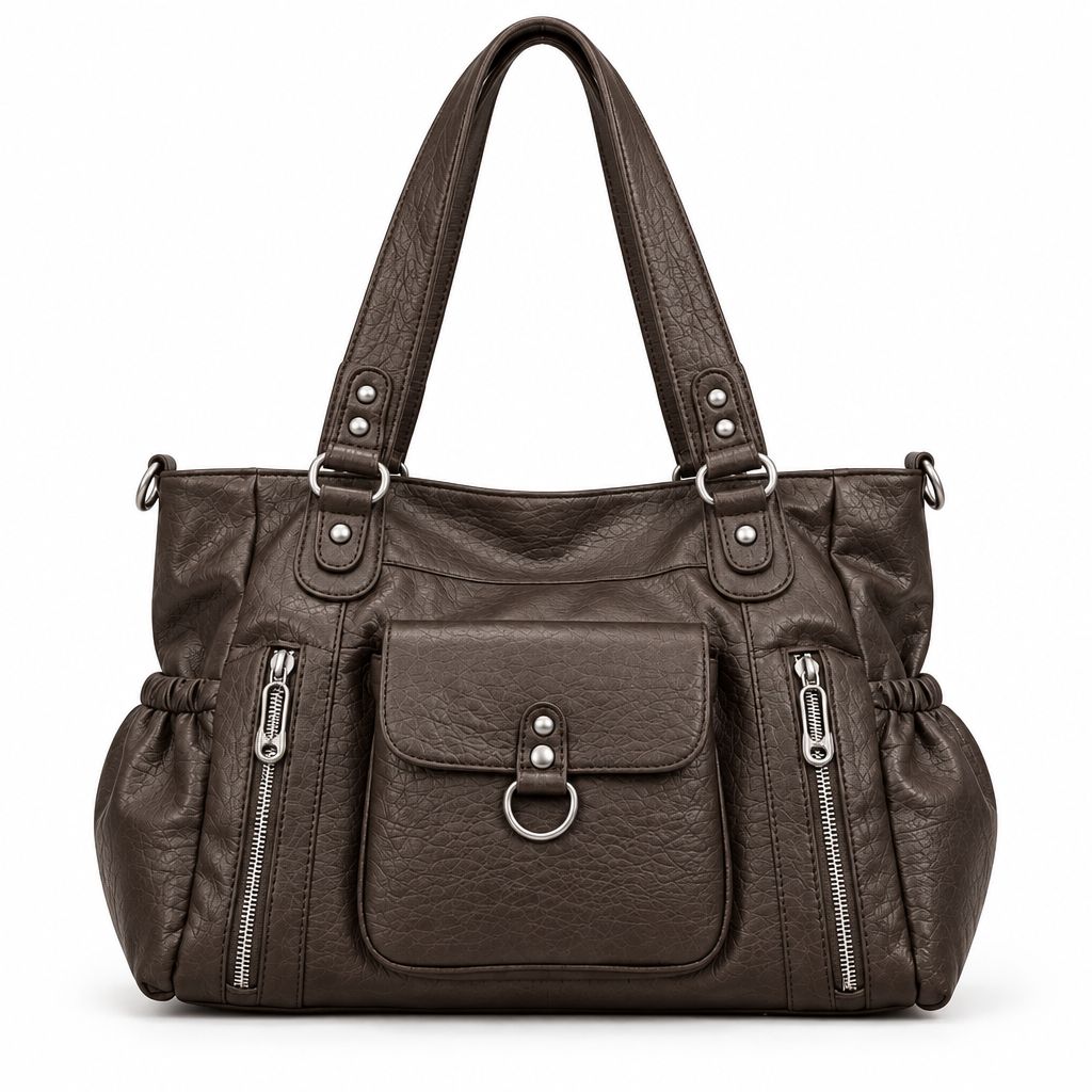 Sac marron foncé sur fond blanc