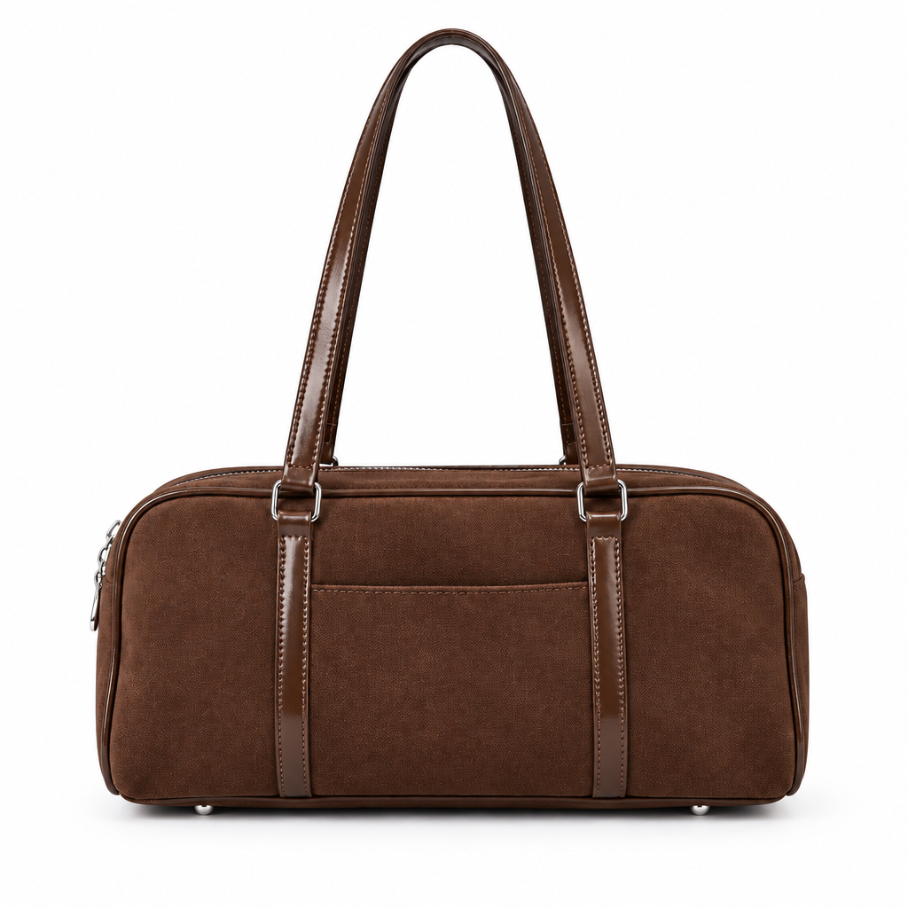 Sac marron rectangulaire sur fond blanc