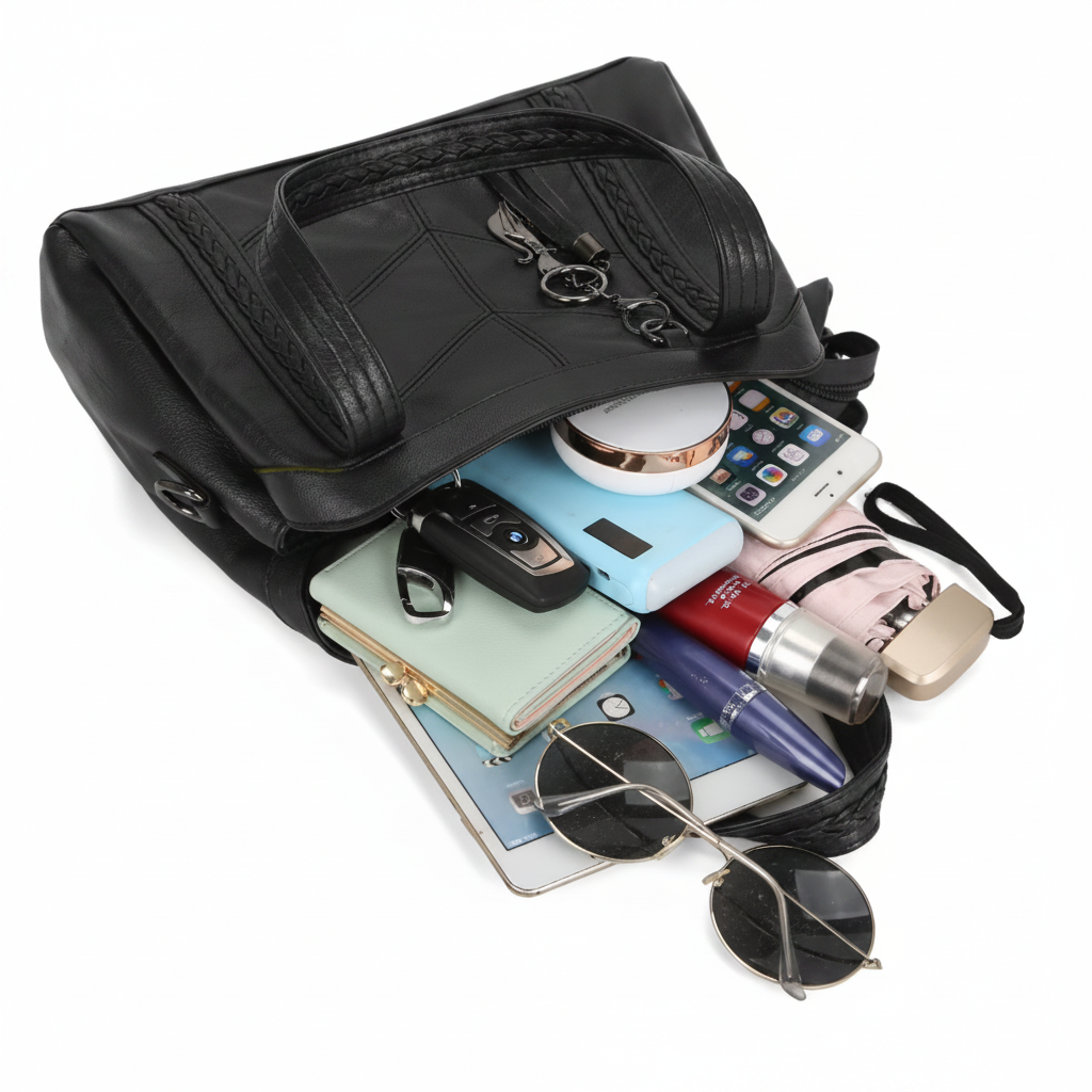 Sac noir capacité objets - fond blanc