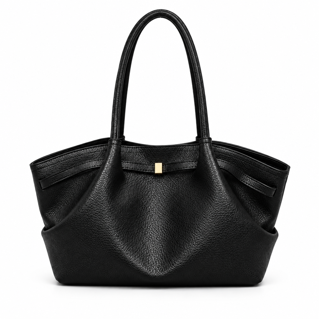 Sac noir à fermoir doré sur fond blanc
