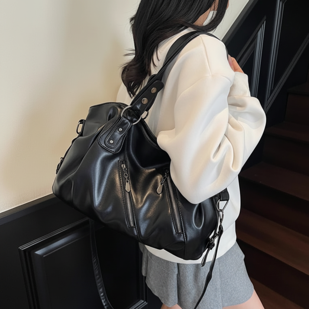 Sac noir - fond gris clair