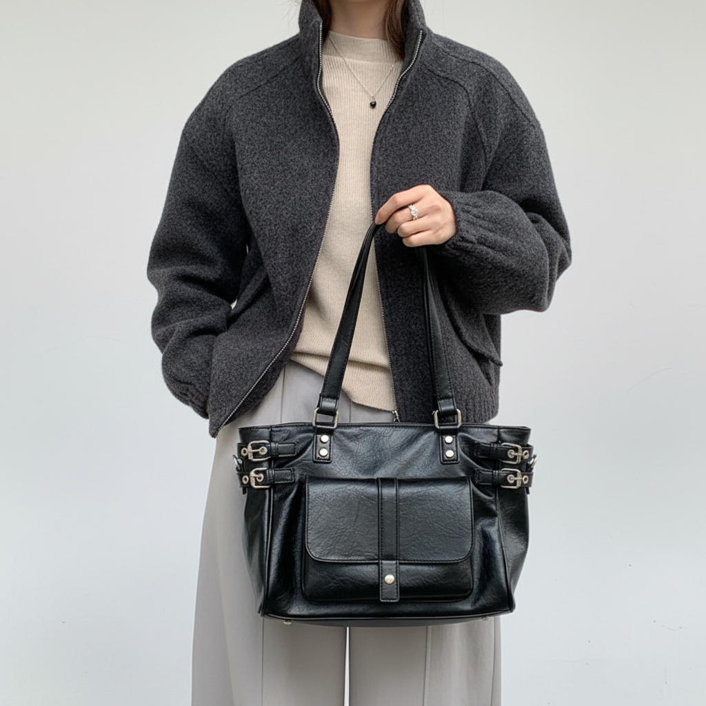 Sac noir - fond gris clair