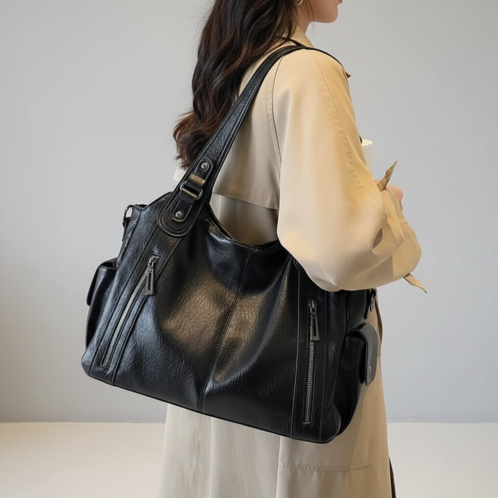 Sac noir - lifestyle fond gris