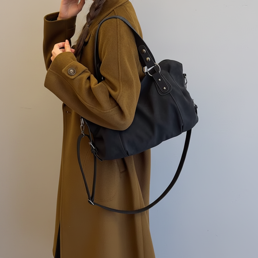 Sac noir modèle - fond gris clair