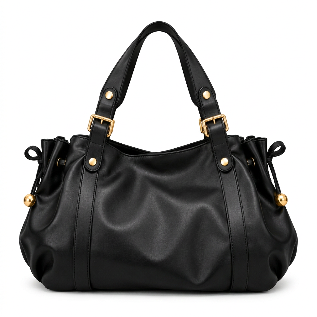 Sac à main noir femme cuir vegan souple finitions dorées Eglaria 