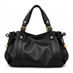 Sac à main noir femme cuir vegan souple finitions dorées Eglaria 