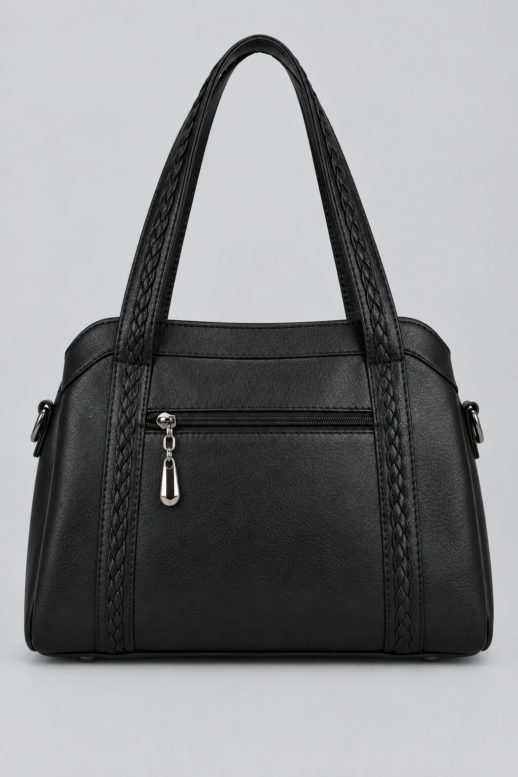 Sac noir vu de dos sur fond gris