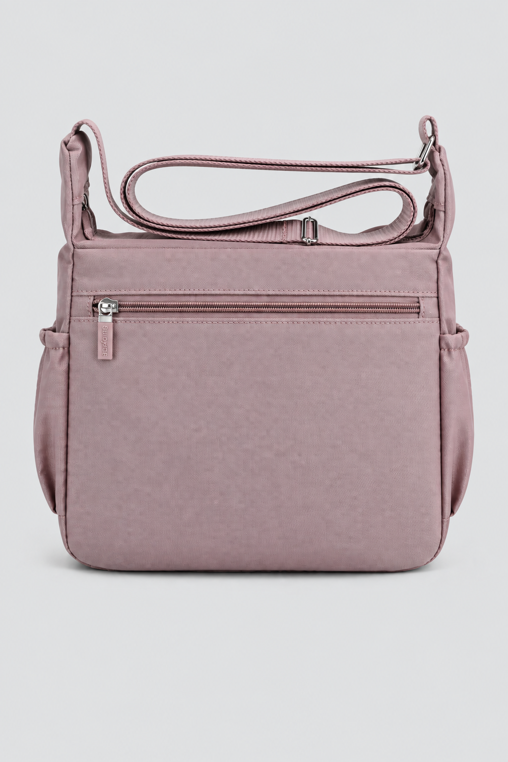 Sac Rosa mauve vu de dos sur fond gris uniforme