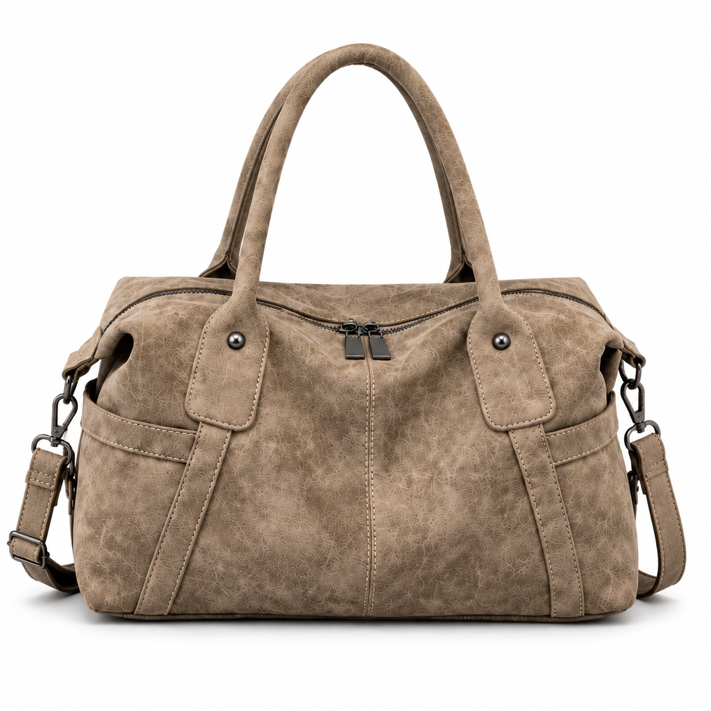 Sac taupe sur fond blanc