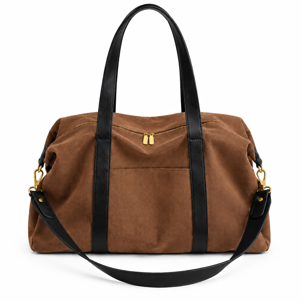 Sac Tina en marron, anses noires, fond blanc