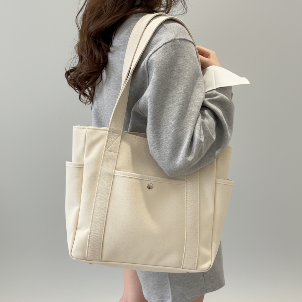 Tote Crème - Lifestyle - Fond Gris Clair